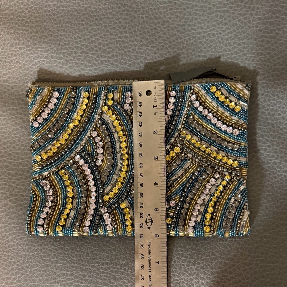 Anthropologie sea fan Beaded Clutch in Blue, Gold, and Purple - Picture 5 of 6